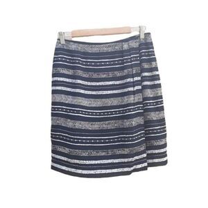 Chaus Skirt‎ Mini Faux Wrap Aztec Tribal Hieroglyphic Striped Black Tan Sz 8